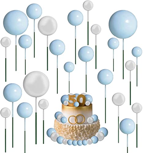 Unfuntly 66 Stück Cake Topper Hochzeit, Mini Cupcake Schaumball Topper, DIY Kuchen Topper für Hochzeits Geburtstags Party (Weiß Blau) von Unfuntly