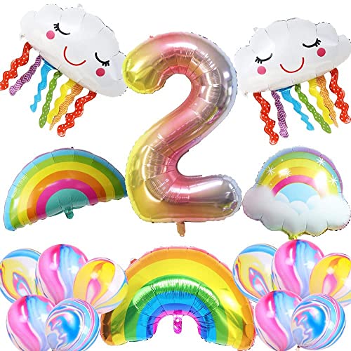 Ungfu Mall 2. Regenbogen Geburtstagsdeko Set Regenbogen ballon Geburtstagszahl 2 Folienballon Geburtstag Regenbogen Quasten Luftballons für Mädchen Geburtstag Deko von Ungfu Mall