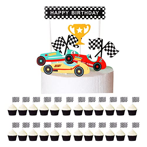 Ungfu Mall Rennwagen Geburtstag Dekoration Rennwagen Cupcake Topper Karierte Rennflagge Zahnstocher Cupcake Picks Kuchendekoration Partyzubehör Rennwagen Kuchendeckel Dekorationen Partyzubehör von Ungfu Mall