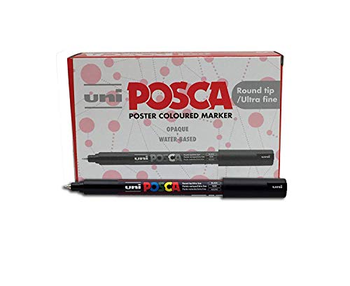 Uni-Ball Posca 1MR Ultra feine Rundspitze Marker, schwarz, 12 Stück von Uni-Ball