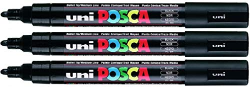 Uni Posca PC- 5 m Black Paint Marker Stifte, 5 mm, mittlere Rundspitze, Spitze schreibt auf allen Oberflächen aus Glas, Kunststoff, Stoff Metall Holz, 3 Stück Uni Posca PC- 5 m Black Paint Marker Stifte, 5 mm, mittlere Rundspitze, Spitze schreibt auf allen Oberflächen aus Glas, Kunststoff, Stoff Metall Holz, 3 Stück von Uni-Ball