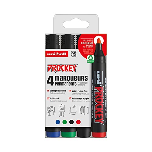 uni-ball Uni Prockey Uni Mitsubishi Pencil – Permanentmarker geruchlos PM122 – Multihalter, auf Wasserbasis, geruchlos, mittlere konische Spitze, 1,2 – 1,8 mm, Verpackung ohne Kunststoff, 4 Farben uni-ball Uni Prockey Uni Mitsubishi Pencil – Permanentmarker geruchlos PM122 – Multihalter, auf Wasserbasis, geruchlos, mittlere konische Spitze, 1,2 – 1,8 mm, Verpackung ohne Kunststoff, 4 Farben von Uni-Ball