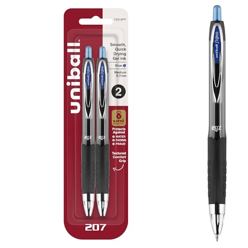 uni-ball 207 Retractable Rollerball Gel Pens, Medium Point, Blue Ink, 2 Count by Uni-ball von Uni-Ball