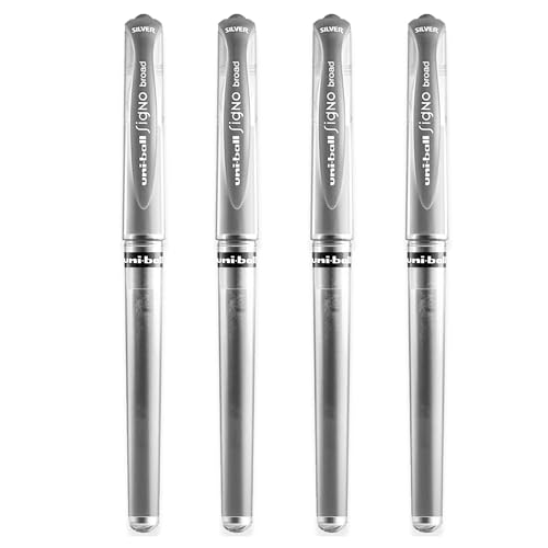 uni-ball Signo Pen UM-153 Tintenroller Kugelschreiber, Metallspitze, 1 mm Spitze, 0,65 mm Strichbreite mit Gummigriff, 4 Stück Stifte, silberfarben uni-ball Signo Pen UM-153 Tintenroller Kugelschreiber, Metallspitze, 1 mm Spitze, 0,65 mm Strichbreite mit Gummigriff, 4 Stück Stifte, silberfarben von Uni-Ball