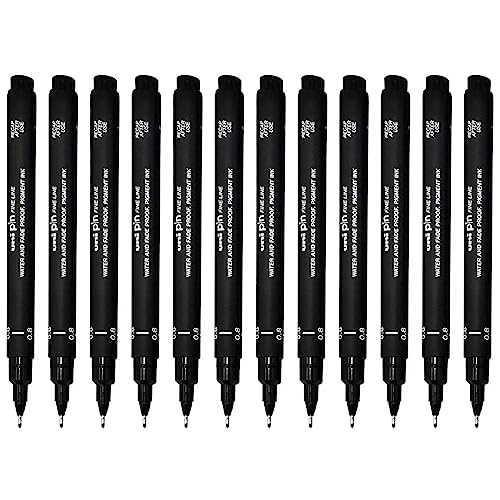 UNI-BALL PIN DRAWING PEN FINELINER ULTRA FINE LINE MARKER 0.8mm BLACK Ink - [Pack of 12] von uni-ball