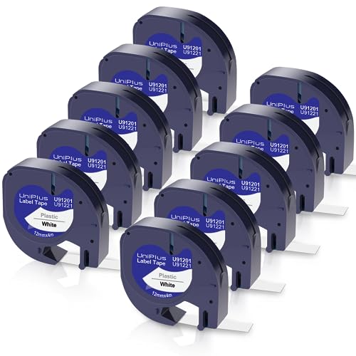 UniPlus 10x Kompatible für 91221 12mm x 4m Etikettenband 91221 91201 S0721660 Kunststoff Schriftband xr Bänder für LT-100h LT-110T LT-100T XR QX50 200B Schwarz auf Weiß von UniPlus