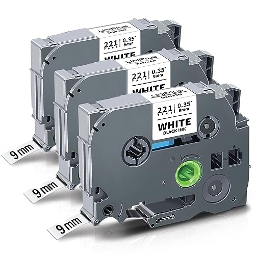 UniPlus 3 Pack Tze 9mm Schriftbänder Kompatibel für Brother TZe-221 TZe 221 Tz221 Tape für Brother PT-H105 PT-H107B PT-210D PT-H200 PT-1000 PT-D400 PT-1010 PT-D600 PT-H100LB Schwarz auf Weiß 9mm x 8m von UniPlus