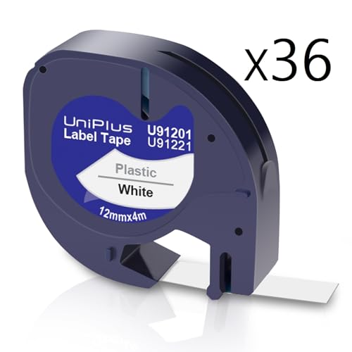 UniPlus 36 pack Kompatible für 91221 12mm x 4m Etikettenband 91221 91201 S0721660 Kunststoff Schriftband xr Bänder für LT-100h LT-110T LT-100T XR QX50 200B Schwarz auf Weiß UniPlus 36 pack Kompatible für 91221 12mm x 4m Etikettenband 91221 91201 S0721660 Kunststoff Schriftband xr Bänder für LT-100h LT-110T LT-100T XR QX50 200B Schwarz auf Weiß von UniPlus