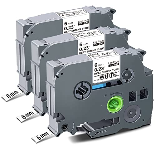 UniPlus 3x Kompatibel 5,8mm Schrumpfschlauch-Etikettenband für Brother HSe-211 HSe211 HSc211 für PT-E300, PT-E500, PT-E550w, PT-P700, PT-P750W, PT-E560, PT-E560btvp Etikettendrucker, Schwarz auf Weiß von UniPlus