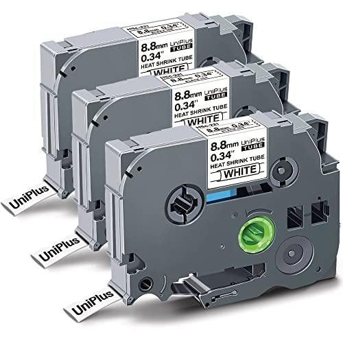 UniPlus 3x Kompatibel 8.8mm Schrumpfschläuche für Brother HSe-221 HSe221 HS221 HS-221 Schwarz auf Weiß für Brother PT-H500, PT-H500LI, PT-P700, PT-P750W, PT-1120 PT-D200, 8,8 mm x 1,5 m von UniPlus