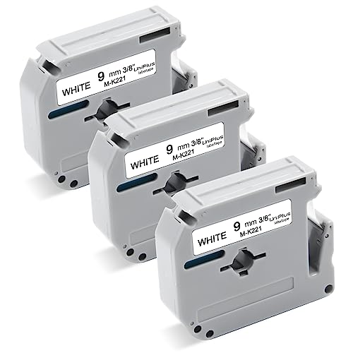 UniPlus 3x Kompatibel Schriftband als Ersatz für Brother M-K221 MK221 M-K221S Nicht-laminiertes für Brother PT-90 PT-M95 PT-80 PT-65 PT-85 PT-75 PT-BB4 PT-100 PT-110, 9mm x 8m, Schwarz auf Weiß von UniPlus