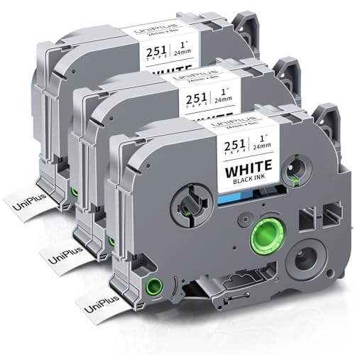 UniPlus 3x Kompatibel für Brother TZe24mm Etikettenbänder für Tze251 Tze-251 TZ-251 mit Brother P-touch PT-P750W D600 P750WVP 9600 9700PC 9800PCN P900W 2400 2430 2470 Etikettiergerät, Schwarz auf Weiß von UniPlus