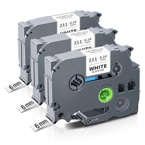 UniPlus 3x Kompatible Schriftband als Ersatz für Brother Tze-211 Tze211 Tz-211 6mm Laminiert Schriftband für Brother PT H100LB H100R H105 H105WB E100 1010, 6mm x 8m, Schwarz auf Weiß von UniPlus