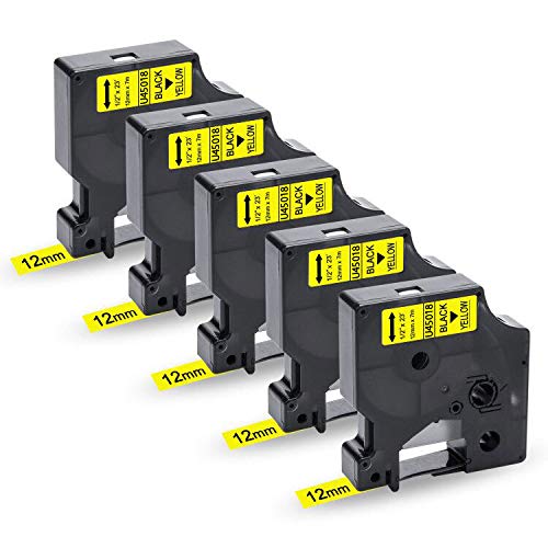 UniPlus 5x Kompatibel D1 12mm Etikettenband als Ersatz für Dymo D1 45018 S0720580 12mm x 7m Schwarz auf Gelb für Dymo Labelpoint 250 150 LabelWriter 450 DUO LabelManager 160 220P 280 360D 420P 500TS von UniPlus