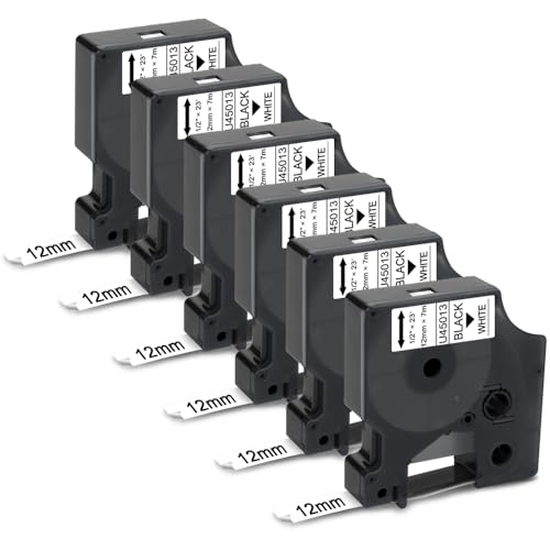 UniPlus 6x Kompatibel für Dymo D1 45013 s0720530 45013s A45013 Etikettenband D1 12mm x 7m Schwarz auf Weiß Etiketten für Dymo Labelmanager 160 280 210d 360D Labelpoint 150 200 Labelwriter 450 Duo von UniPlus