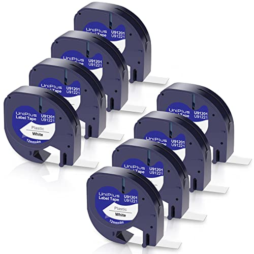 UniPlus 8x Kompatibel Dymo etikettenband Ersatz für Dymo Letratag Etikettenband 12mm x 4m Plastic 91221 S0721660 Letratag xr Band für LT-100H LT110T LT-100T XR QX50 Etikettiergerät, Schwarz auf Weiß von UniPlus