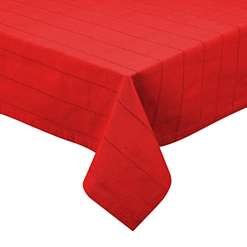 UniQloth Rustikale Bauernhaus-Tischdecke, strapazierfähig, 100 % Baumwolle, waschbar, ideal für Dinnerpartys, Hochzeiten, Weihnachten, Feiertage, den täglichen Gebrauch, Tischwäsche, 152 x 152 cm, Rot von UniQloth