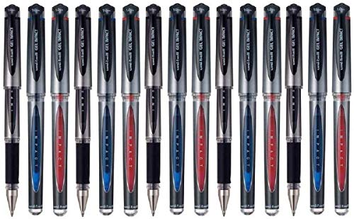 Uni Ball Kugelschreiber mit Kappe farblich sortiert (x)-UM 153S Gel Impact Rollerball Kugelschreiber, Breite 1 mm Spitze, Spitze, 0,6 mm Strichbreite, (5 Farben-schwarz, blau, rot, 15 Stück) von Uni-Ball