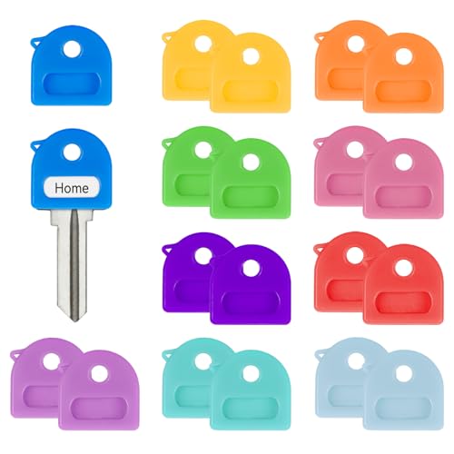 Uniclife 20 Schlüsselschutzkappen 2,5 cm farbige Schlüsselabdeckungen mit Beschriftung Weiche dehnbare Schlüsselhülsen für Standard Schlüssel 10 Farben (Nicht für Sonderformen geeignet) von Uniclife