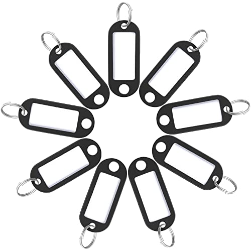 Uniclife 20 Stück Schlüsselanhänger 5 cm Weichplastik-Schlüsselanhänger mit Blanko-Papier-Etiketten Klare Fensterschutzfolien und Geteilte Ringe Flexible Artikelkennzeichnung, Schwarz von Uniclife