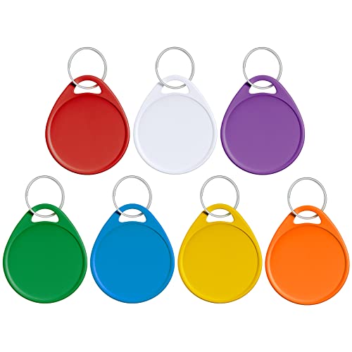 Uniclife 3,8 cm bunte Schlüsselanhänger zum Beschriften beschreibbarer runder Kunststoff-Schlüsselanhänger mit Spaltringen, stabile Artikelkennzeichnungen in 7 verschiedenen Farben, 50 Stück von Uniclife