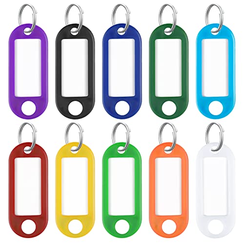Uniclife 5 cm robuste Kunststoff-Schlüsselanhänger in 10 verschiedenen Farben Artikelkennzeichnungsmarker mit leeren Papieretiketten Schutzfolien aus Kunststoff und Spaltringe, 200 Stück von Uniclife