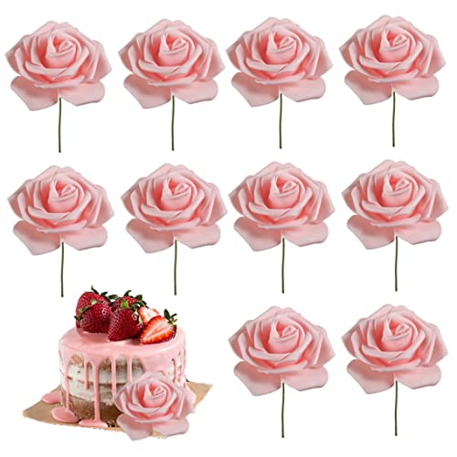 Damentag Kuchen Topper Pink Rose Blumenkuchen Topper für 3.8 Goddess Festival Mutter Day Party Kuchendekor 10pcs 7,5x20 cm, Muttertag Kuchen Topper von Unicoco