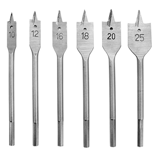 Extreme Flachbohrer-Set, Dreipunkt-Holzbearbeitungs-Bits (10 mm, 12 mm, 16 mm, 18 mm, 20 mm, 25 mm), 6 Stück von Unifizz