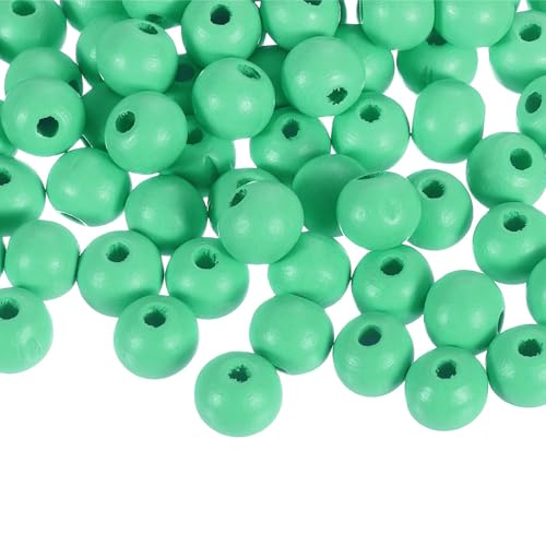Unifizz 100 Stück bunte Naturholzperlen, großes Loch, runde Abstandshalterperlen für Bastelarbeiten, Schmuckherstellung, Armbänder, Girlanden, Heimdekoration und Festival-Dekorationen (Grasgrün) von Unifizz