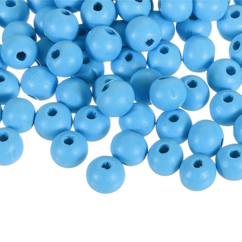 Unifizz 100 Stück bunte Naturholzperlen, großes Loch, runde Abstandshalterperlen für Bastelarbeiten, Schmuckherstellung, Armbänder, Girlanden, Heimdekoration und Festival-Dekorationen (Himmelblau) von Unifizz