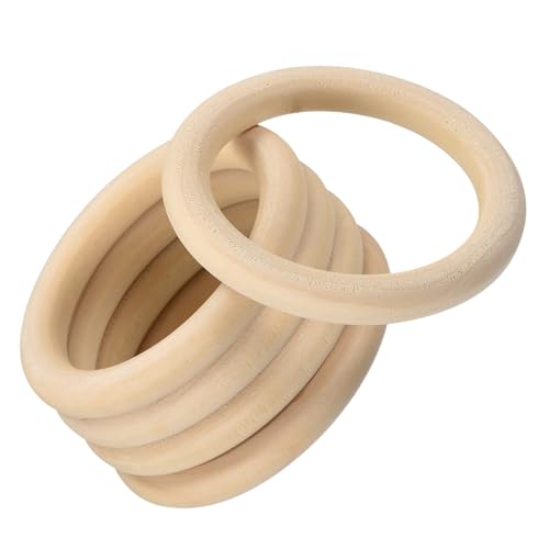 Unifizz 5 x 80 mm unlackierte Naturholzringe zum Basteln, 10 mm dicke Holzringe für Heimwerker, Anhängerverbinder, Schmuckherstellung, Makramee-Zubehör von Unifizz