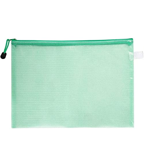 Unifizz A3 Kunststoffhüllen mit Reißverschluss, wasserdicht, transparent, Dokumentenmappe, Netzstoff, Aufbewahrungstasche für Schule, Büro, Hausaufgaben, Reisen, 44 x 31 cm, Grün, 6 Stück von Unifizz