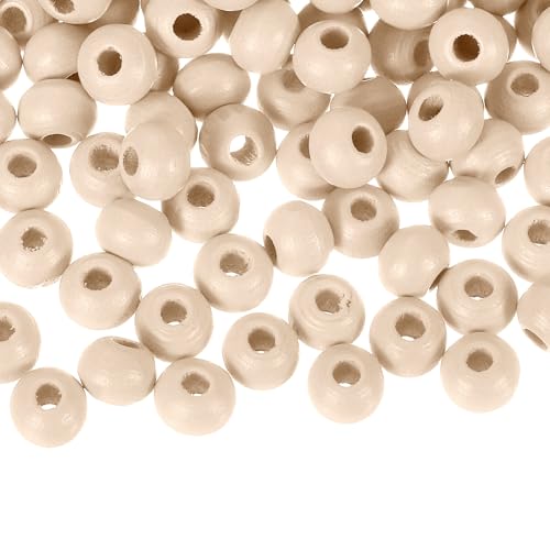 Unifizz Bunte Naturholzperlen, großes Loch, runde Abstandshalter-Perlen für Bastelarbeiten, Schmuckherstellung, Armbänder, Girlanden, Heimdekoration und Festival-Dekorationen, Khaki, 200 Stück von Unifizz
