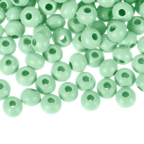 Unifizz Bunte Naturholzperlen, großes Loch, runde Abstandshalterperlen für Bastelarbeiten, Schmuckherstellung, Armbänder, Girlanden, Heimdekoration und Festival-Dekorationen, Grasgrün, 300 Stück von Unifizz
