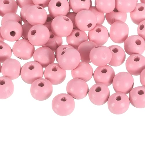 Unifizz Bunte Naturholzperlen, großes Loch, runde Abstandshalterperlen für Bastelarbeiten, Schmuckherstellung, Armbänder, Girlanden, Heimdekoration und Festival-Dekorationen, Hellrot, 200 Stück von Unifizz