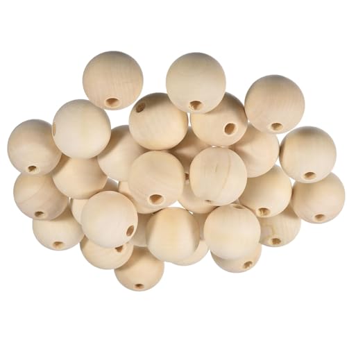 Unifizz Natürliche runde Holzperlen mit 10 mm Löchern, 35 mm, unlackierte glatte Holzperlen für Bastelarbeiten, Schmuckherstellung, Heimdekoration und Party-Dekoration, 40 Stück Unifizz Natürliche runde Holzperlen mit 10 mm Löchern, 35 mm, unlackierte glatte Holzperlen für Bastelarbeiten, Schmuckherstellung, Heimdekoration und Party-Dekoration, 40 Stück von Unifizz