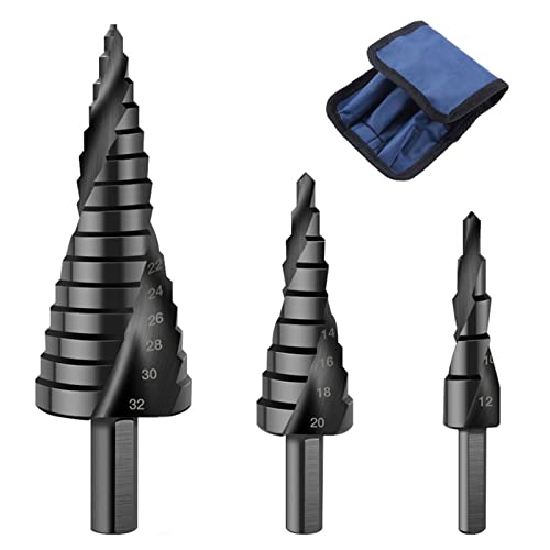 Spiral-Stufenbohrer Set, Hochwertige HSS M35 Stufenbohrer Metall [3er Set] 4-12mm/4-20mm/4-32mm - Edelstahl Werkzeug Konusbohrer Kegelbohrer Stufenbohrer Metall Profi Set Step Drill Bit von Nityunn