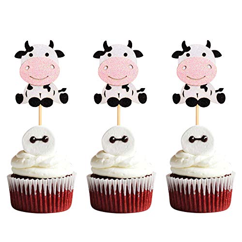 24er Pack Kuh Cupcake Topper Alles Gute zum Geburtstag Cupcake Dekorationen für Baby Shower Kuh Bauernhof Tier Zoo Themen Kinder Jungen Mädchen Geburtstag Party Supplies von Unimall Global