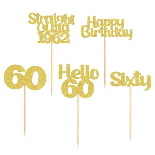 40 Stück Glitter 60. Geburtstag Cupcake Topper 60. Geburtstag Party Kuchen Picks für Geburtstagsfeier Kuchen Topper Dekoration Partyzubehör von Unimall Global