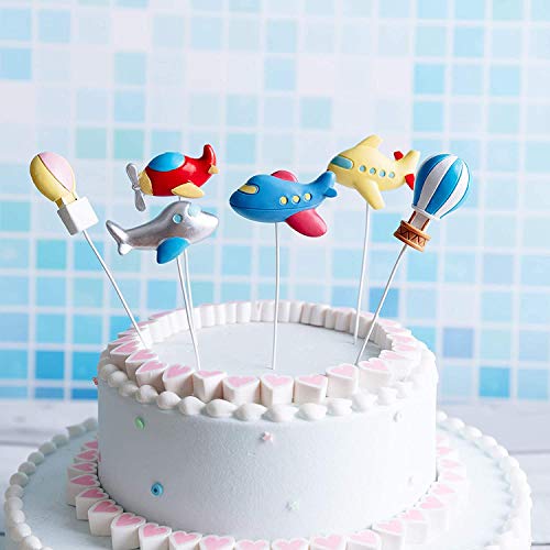 Unimall 6er Pack Flugzeug Cake Topper 2D Heißluftballons Cake Picks Babyparty Jungen Mädchen Geburtstagsfeier Kuchen Dekorationen Zubehör von Unimall Global
