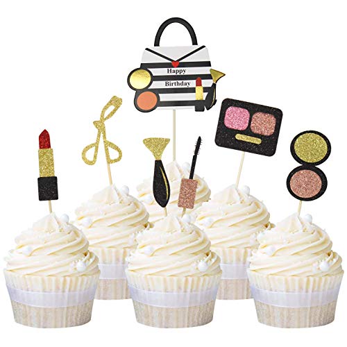 Unimall Global 21Pcs Glitter Makeup Cupcake Topper Bachelorette Party Cake Topper Brautdusche Mädchen Alles Gute zum Geburtstag Party Kuchen Dekoration Lieferungen von Unimall Global