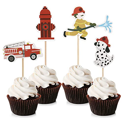 Unimall Global 24 Stück Feuerwehrmann Cupcake Toppers Feuerwehr Cake Toppers Picks Babyparty Geburtstagsfeier Dekoration Zubehör von Unimall Global
