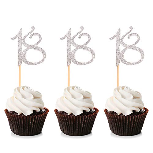 Unimall Global 24 Stück Gilliter 18. Cupcake Topper zum Jubiläum 18. Geburtstag Cupcake Picks Party Dekoration von Unimall Global