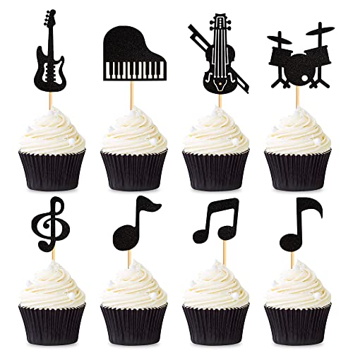 Unimall Global 24 Stück Glitzer Musik Cupcake Topper Musikinstrument Cupcake Topper Gitarre Klavier Violine Schlagzeug Kuchen Dekor Picks für Geburtstagsfeier Baby Shower Hochzeit Dekoration Zubehör von Unimall Global