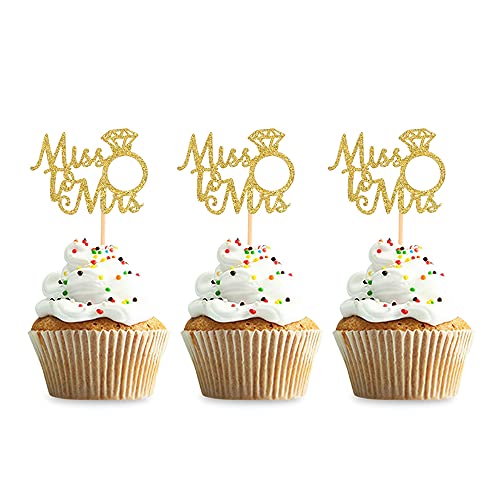 Unimall Global 24 Stück Mr & Mrs Cupcake Topper Diamantring Picks Hochzeitsdekoration Hochzeitstorten Dekoration Kuchenstecker Kuchendekoration Brautpaar Jubiläum Party Cake Zubehör, Gold von Unimall Global