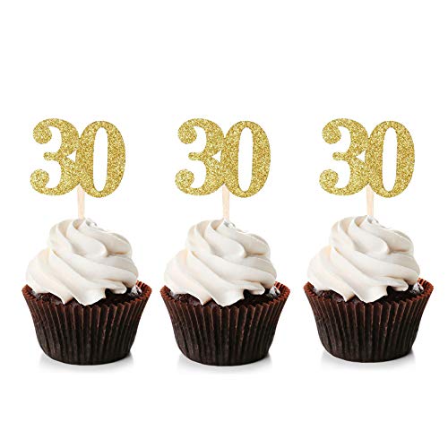 Unimall Global 24PCS Gold Glitter 30th Cupcake Toppers 30th Geburtstag Kuchen Topper Cupcake Picks Party Kuchen Dekorationen von Unimall Global