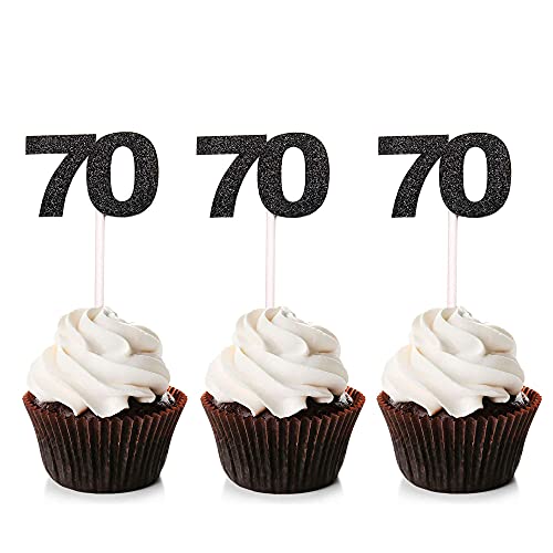 Unimall Global 24Pcs Black Glitter Nummer 70 Cupcake Toppers 70. Geburtstag Geburtstag Cupcake Picks Cake Picks Party Dekoration von Unimall Global