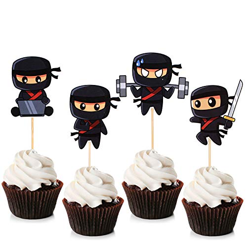 Unimall Ninja Cupcake Toppers Ninja Warrior Cake Picks für Kinder Ninja Thema Geburtstagsfeier Dekorationen Babyparty Kuchen Dekorationen 24 Stücke von NOBRAND