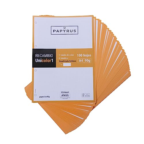 Unipapel 53392252 Ersatzblätter 100 Blatt A4, kariert 5 x 5, Band Orange, PaperClas90 g, Papyrus - Unicolor 1 von Unipapel