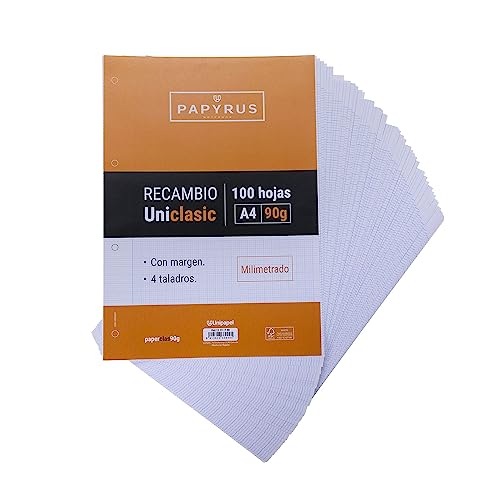 Unipapel Millimeter-Blätter, 90 g, mit Rand, 4 Löcher, Papier, mehrfarbig, A4 von Unipapel